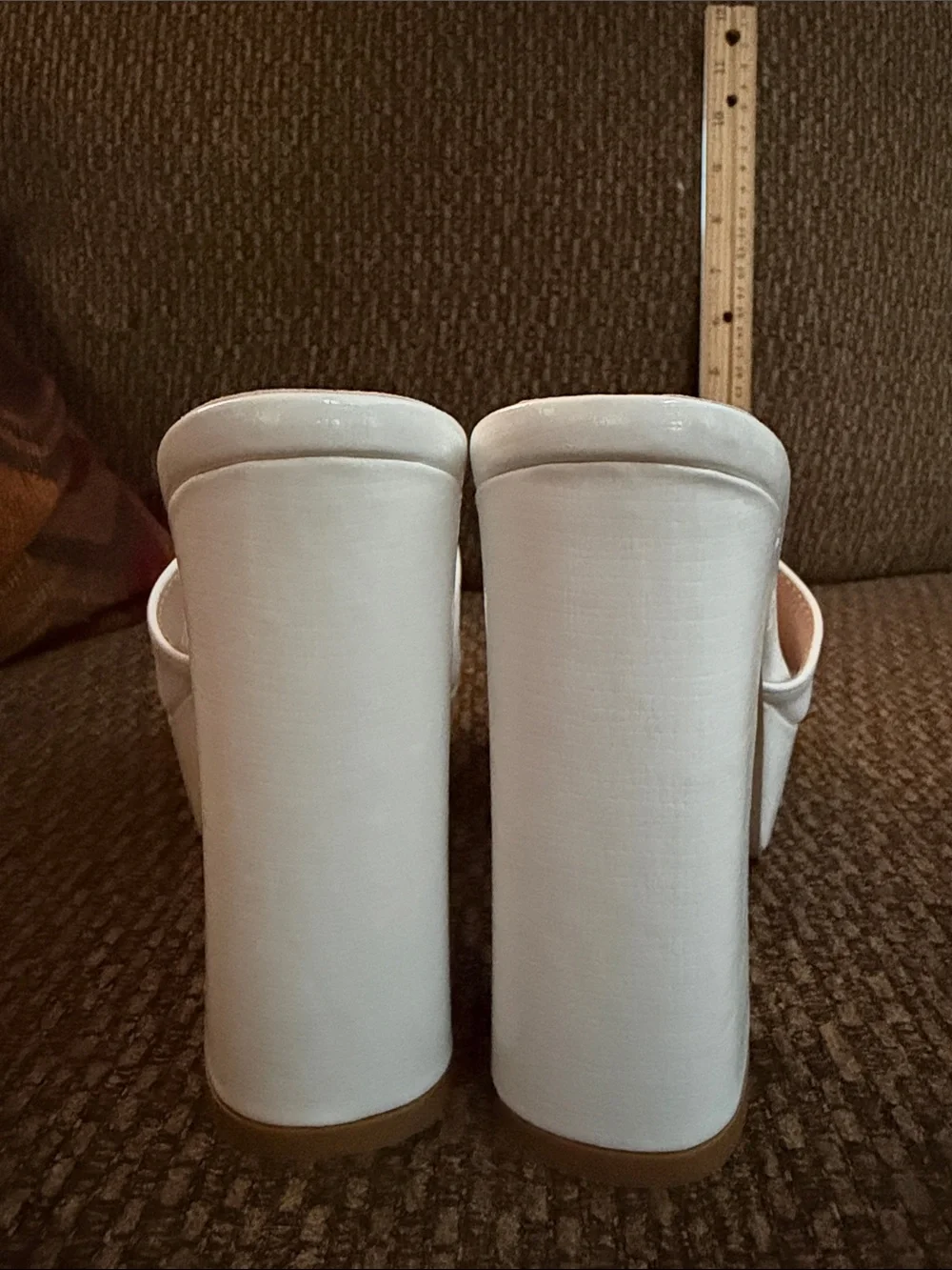 White Platform Block Heel Slide Sandals Size 35/5